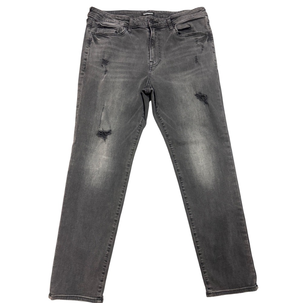 Express Slim Distressed Gray Denim Jeans Mens 34x30 Charcoal Faded Wash